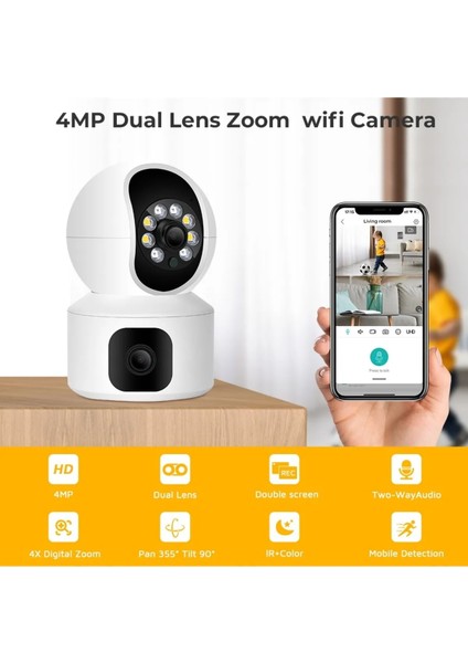 Çift Kameralı 2mp +2mp=4mp Güvenlik Kamerası Dünyanın Her Yerinden Izleme ve Hareket Ettirme