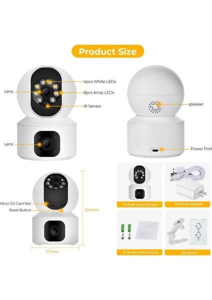 Çift Kameralı 2mp +2mp=4mp Güvenlik Kamerası Dünyanın Her Yerinden Izleme ve Hareket Ettirme