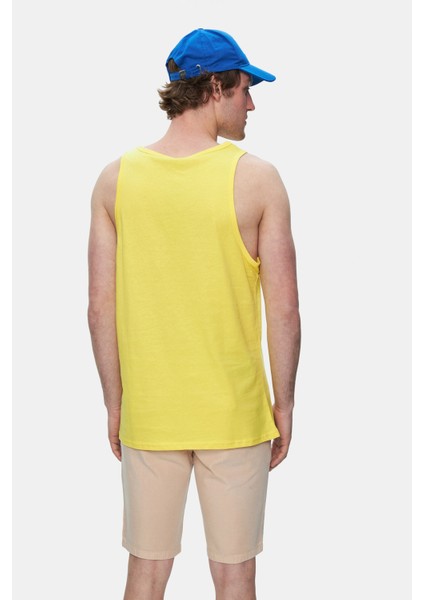 Pebble Açık Sarı Sıfır Kol Oversize Baskılı Oversize Erkek Tshirt