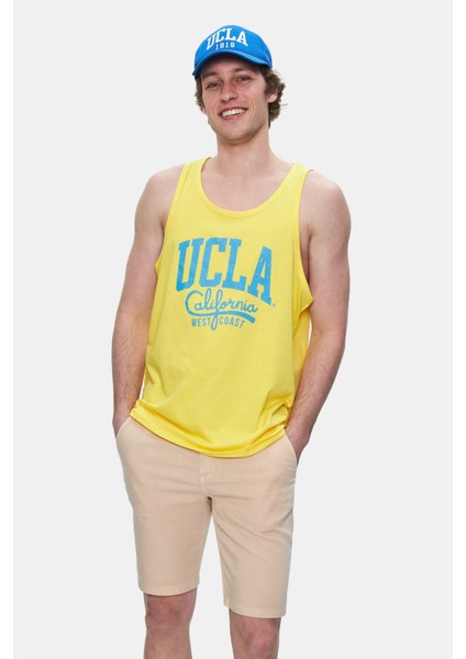 Pebble Açık Sarı Sıfır Kol Oversize Baskılı Oversize Erkek Tshirt