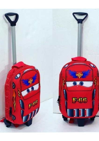 Anaokulu Çekçekli Sırt Çantası F99 Arabalı Şimşek Kırmızı