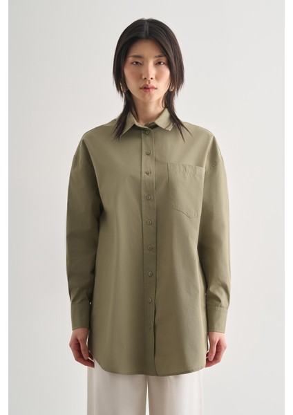 Premium Saf Pamuk Haki Oversize Gömlek modelleri