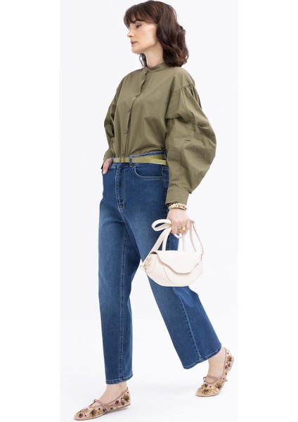 Koyu Mavi-Geniş Paça Denim Pantolon