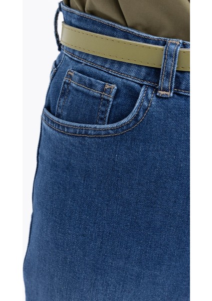 Koyu Mavi-Geniş Paça Denim Pantolon indirimleri