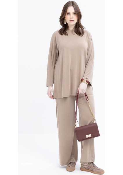 Vizon-Büyük Beden Beli Lastikli Likralı Geniş Paça Pantolon fiyatları