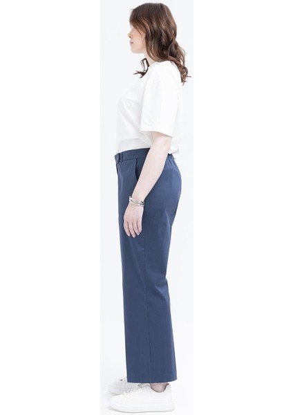 Indigo-Beli Lastikli Büyük Beden Likralı Pantolon fiyatları