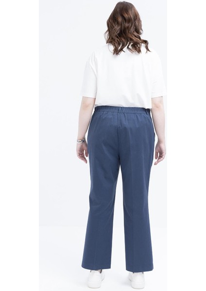 Indigo-Beli Lastikli Büyük Beden Likralı Pantolon modelleri