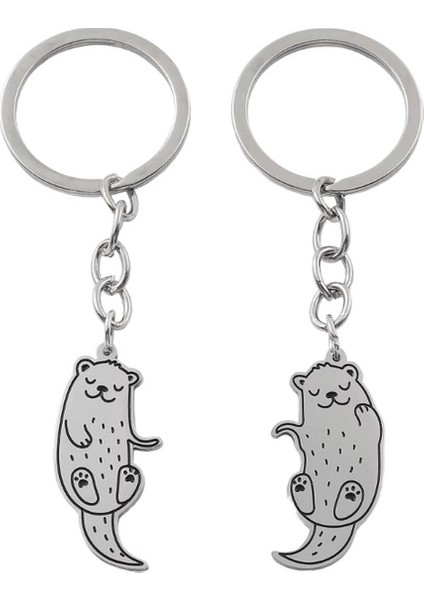 Paslanmaz Çelik Hayvan Anahtarlık Seti, Araba Anahtarlığı, Su Samurları Anahtarlık, Çanta Kolyesi, Kankalar ve Çiftler Için Hediye, 1çift (Yurt Dışından)