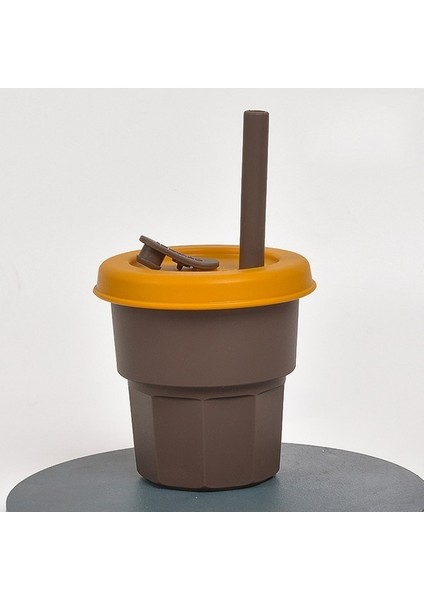 Çocuk Silikon Saman Bardaklar Damla ve Yüksek Sıcaklığa Dayanıklı Su Bardağı Sarı Fincan + Kırmızı Kapak 400 ml (Yurt Dışından)