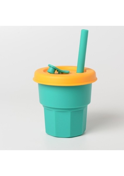 Çocuk Silikon Saman Bardaklar Damla ve Yüksek Sıcaklığa Dayanıklı Su Bardağı Sarı Fincan + Kırmızı Kapak 400 ml (Yurt Dışından)