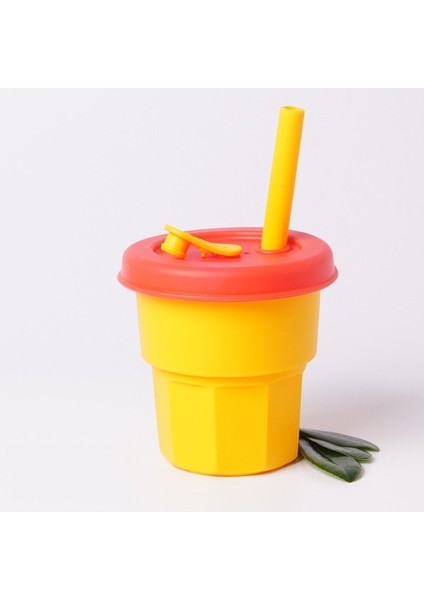 Çocuk Silikon Saman Bardaklar Damla ve Yüksek Sıcaklığa Dayanıklı Su Bardağı Sarı Fincan + Kırmızı Kapak 400 ml (Yurt Dışından)