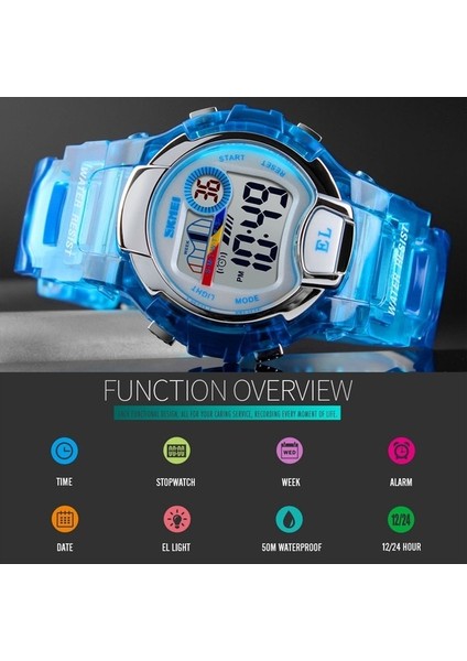 Skmeı 1450 Kadınlar LED Işık ile Şeffaf Dijital Izle 50M Su Geçirmez Spor Izle Mavi (Yurt Dışından) fırsatları