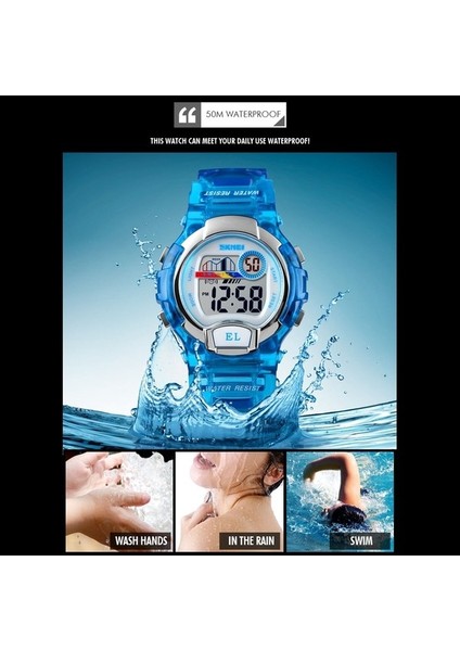 Skmeı 1450 Kadınlar LED Işık ile Şeffaf Dijital Izle 50M Su Geçirmez Spor Izle Mavi (Yurt Dışından) indirimleri