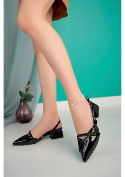 Achilles Günlükten Özel Ana Rugan Slingback Kadın Ayakkabı Sivri Burun Üç Toka fiyatları