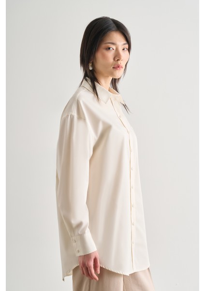 Premium Saf Pamuk Ekru Oversize Gömlek modelleri