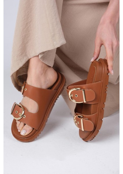 Estella Taba Renk Çift Tokalı Kadın Terlik indirimleri