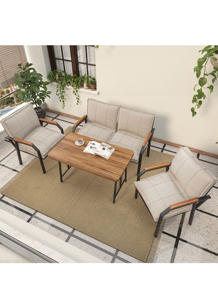Hayal Serisi Balkon, Bahçe, Cafe - Metal Kanepe Koltuk Takımı - 2+1+1 70 x 110 cm Masalı - Krem modelleri
