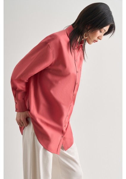 Premium Saf Pamuk Şeftali Rengi Oversize Gömlek modelleri