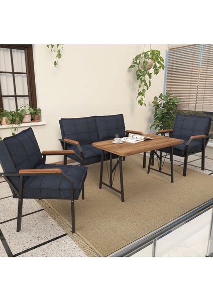 Hayal Serisi Balkon, Bahçe, Cafe - Metal Kanepe Koltuk Takımı - 2+1+1 70 x 110 cm Masalı - Lacivert