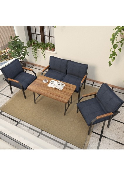 Hayal Serisi Balkon, Bahçe, Cafe - Metal Kanepe Koltuk Takımı - 2+1+1 70 x 110 cm Masalı - Lacivert modelleri