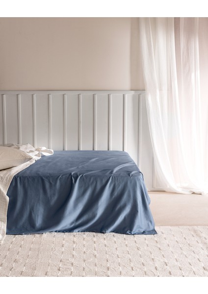 Ciel Çift Kişilik %100 Pamuk Lastiksiz Saten Çarşaf - Koyu Mavi