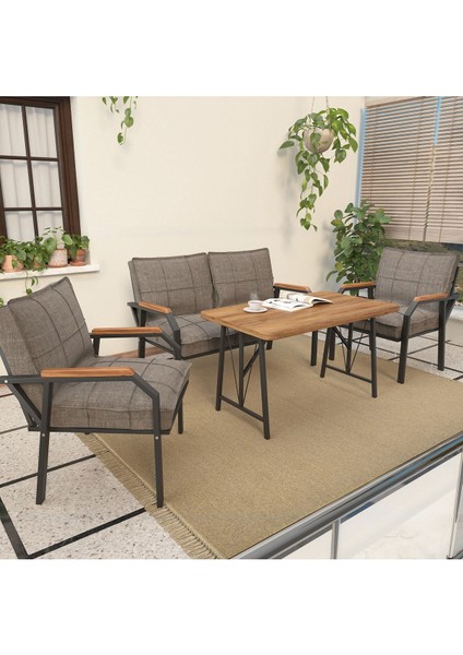 Hayal Serisi Balkon, Bahçe, Cafe - Metal Kanepe Koltuk Takımı - 2+1+1 70 x 110 cm Masalı - Cappucino