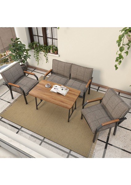 Hayal Serisi Balkon, Bahçe, Cafe - Metal Kanepe Koltuk Takımı - 2+1+1 70 x 110 cm Masalı - Cappucino modelleri