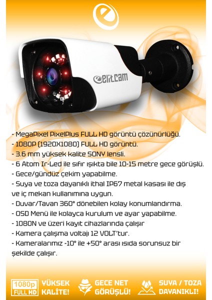 4 Kameralı Panda 1 İç Kamera Set 2 Tb HDD Full Hd Gece Görüşlü Güvenlik Kamerası Sistemi