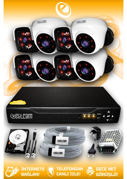 8 Kameralı Panda 4 İç Kamera Set 2 Tb HDD Full Hd Gece Görüşlü Güvenlik Kamerası Sistemi