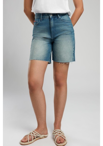 Bund 1 Kadın Jean Şort Denim