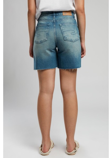 Bund 1 Kadın Jean Şort Denim
