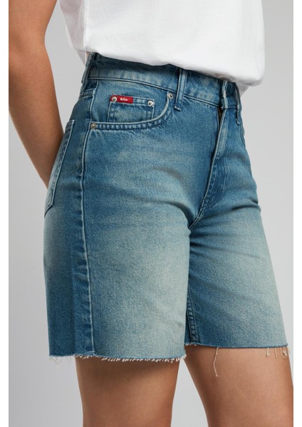 Bund 1 Kadın Jean Şort Denim