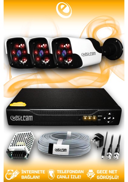 3 Kameralı Panda 3 Dış Kamera Set Hdd'siz Full Hd Gece Görüşlü Güvenlik Kamerası Sistemi