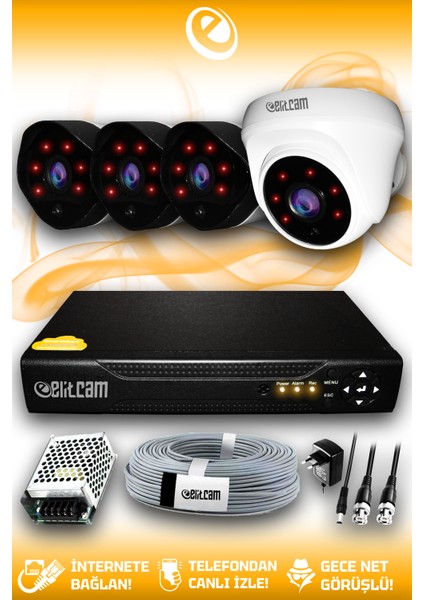 4 Kameralı Uzay 1 İç Kamera Set Hdd'siz Full Hd Gece Görüşlü Güvenlik Kamerası Sistemi