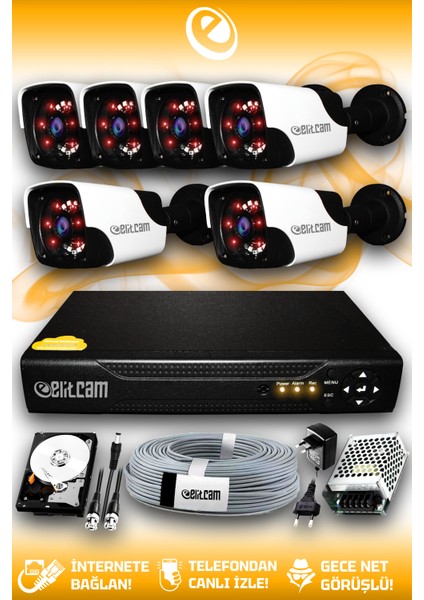 6 Kameralı Panda 6 Dış Kamera Set 1 Tb HDD Full Hd Gece Görüşlü Güvenlik Kamerası Sistemi