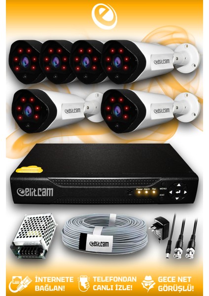 6 Kameralı Uzay 6 Dış Kamera Set Hdd'siz Full Hd Gece Görüşlü Güvenlik Kamerası Sistemi