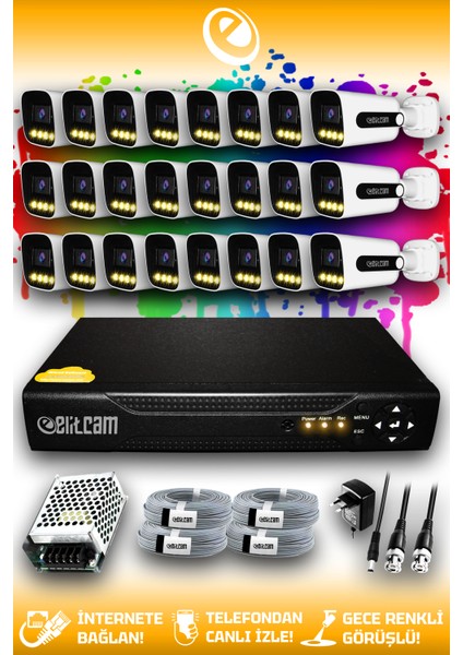 24 Kameralı Zebra 24 Dış Kamera Set Hdd'siz Full Hd Renkli Gece Görüşlü Güvenlik Kamerası Sistemi