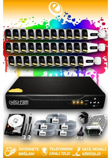 32 Kameralı Zebra 32 Dış Kamera Set 500 GB HDD Full Hd Renkli Gece Görüşlü Güvenlik Kamerası Sistemi