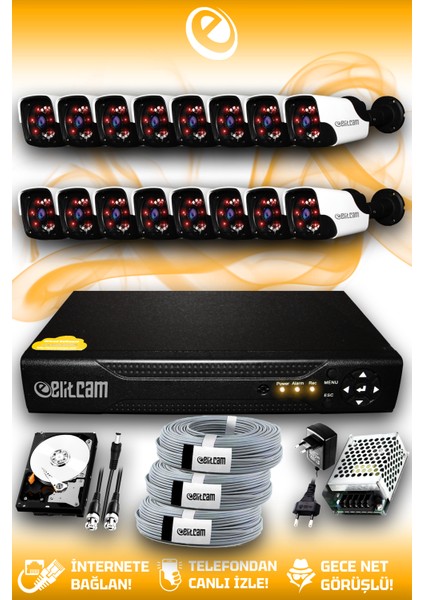 16 Kameralı Panda 16 Dış Kamera Set 250 GB HDD Full Hd Gece Görüşlü Güvenlik Kamerası Sistemi