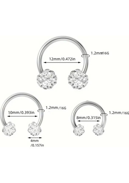 3'lü 316L Kararmaz Cerrahi Çelik Kristal Taşlı Kıkırdak Dudak Burun Septum Tragus Piercing Minik Boy fiyatları