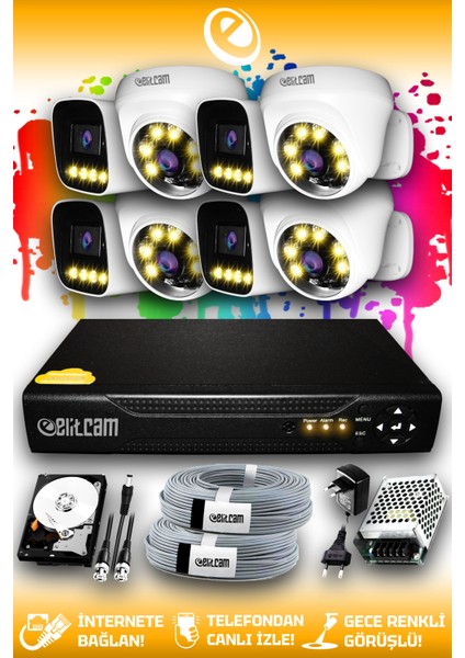 8 Kameralı Zebra 4 İç Kamera Set 2 Tb HDD Full Hd Renkli Gece Görüşlü Güvenlik Kamerası Sistemi
