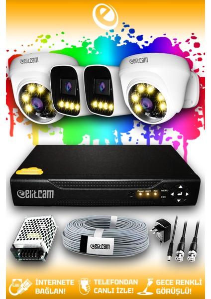 4 Kameralı Zebra 2 İç Kamera Set Hdd'siz Full Hd Renkli Gece Görüşlü Güvenlik Kamerası Sistemi