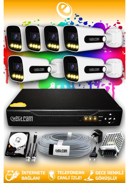 6 Kameralı Zebra 6 Dış Kamera Set 1 Tb HDD Full Hd Renkli Gece Görüşlü Güvenlik Kamerası Sistemi