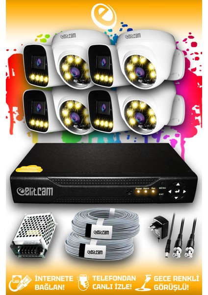8 Kameralı Zebra 4 İç Kamera Set Hdd'siz Full Hd Renkli Gece Görüşlü Güvenlik Kamerası Sistemi