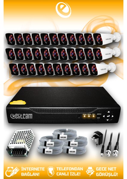 32 Kameralı Kare 32 Dış Kamera Set Hdd'siz Full Hd Gece Görüşlü Güvenlik Kamerası Sistemi