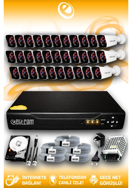 32 Kameralı Kare 32 Dış Kamera Set 2 Tb HDD Full Hd Gece Görüşlü Güvenlik Kamerası Sistemi