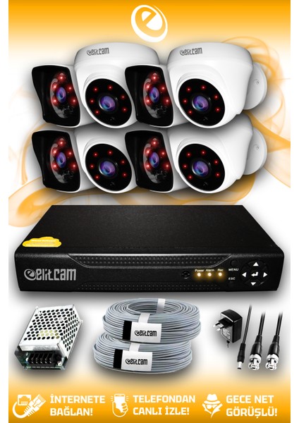 8 Kameralı Kare 4 İç Kamera Set Hdd'siz Full Hd Gece Görüşlü Güvenlik Kamerası Sistemi