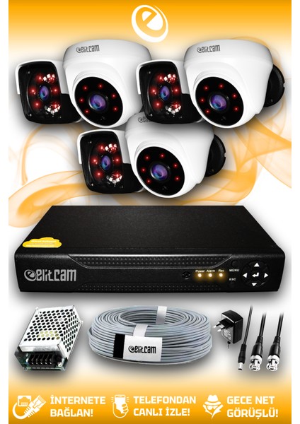 6 Kameralı Panda 3 Iç Kamera Set Hdd'siz Full Hd Gece Görüşlü Güvenlik Kamerası Sistemi