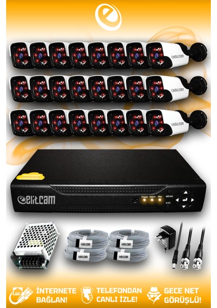 24 Kameralı Panda 24 Dış Kamera Set Hdd'siz Full Hd Gece Görüşlü Güvenlik Kamerası Sistemi