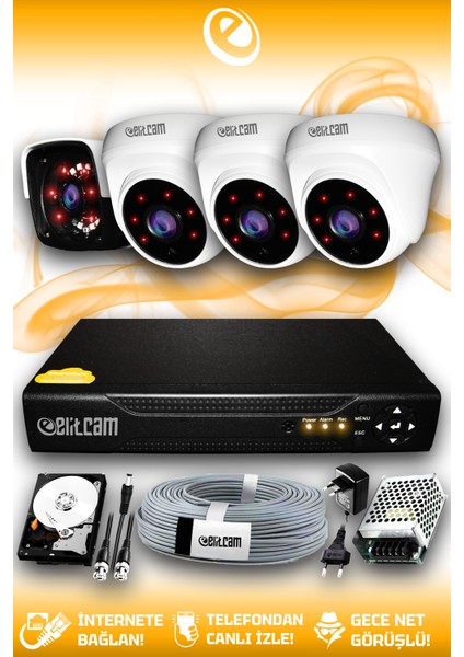 4 Kameralı Panda 3 Iç Kamera Set 320 GB HDD Full Hd Gece Görüşlü Güvenlik Kamerası Sistemi